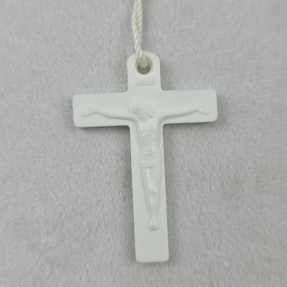 Vintage Plastic Bead And Cross Purple Rosery Catholic Christian Religion Jesus